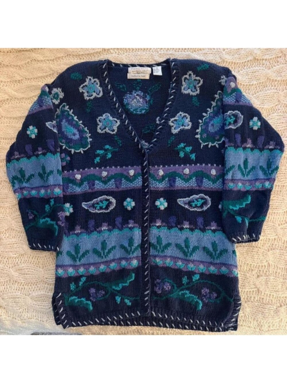 Hand knitted Portraits by northern isles paisley sweater cotton blend Large